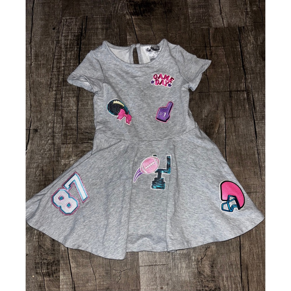 Rare Editions Girls Gray Game Day Football Patch Dress Size 5